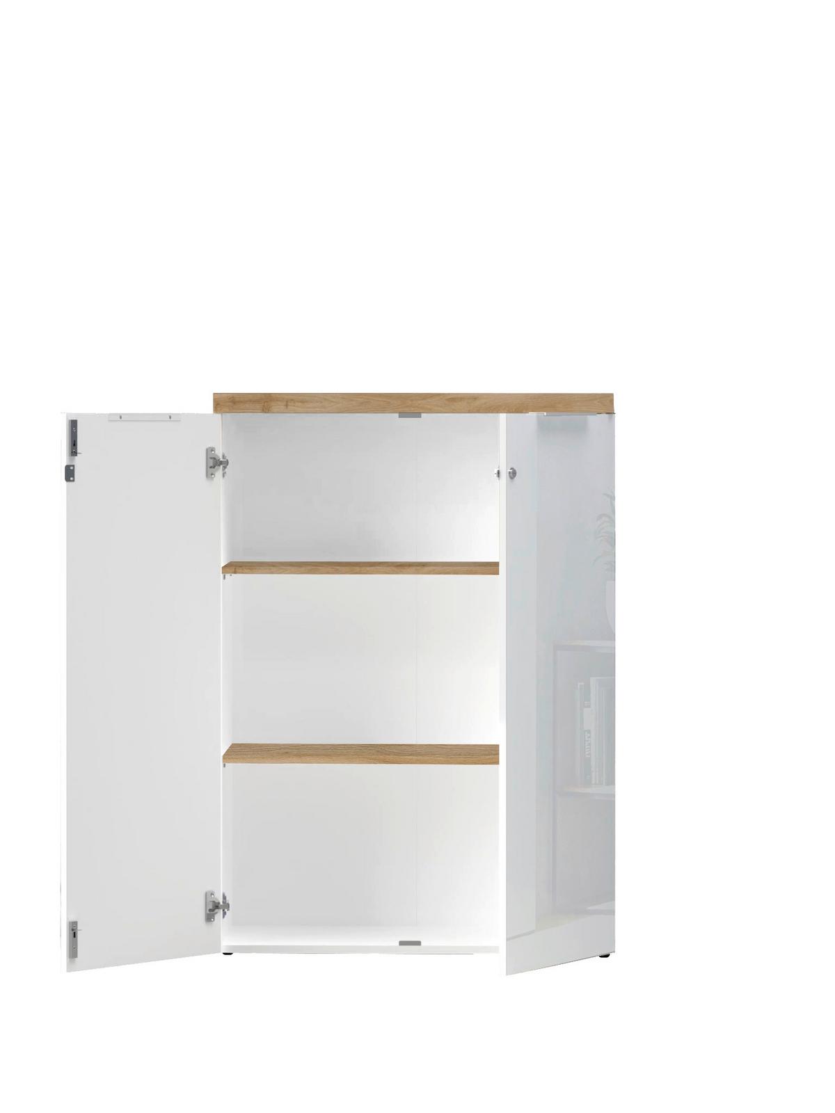 Schrank Easy Office Eichefarben/Weiß Hochglanz - Weiß Hochglanz/Eichefarben, MODERN, Holzwerkstoff/Metall (81/116/34cm) - Based