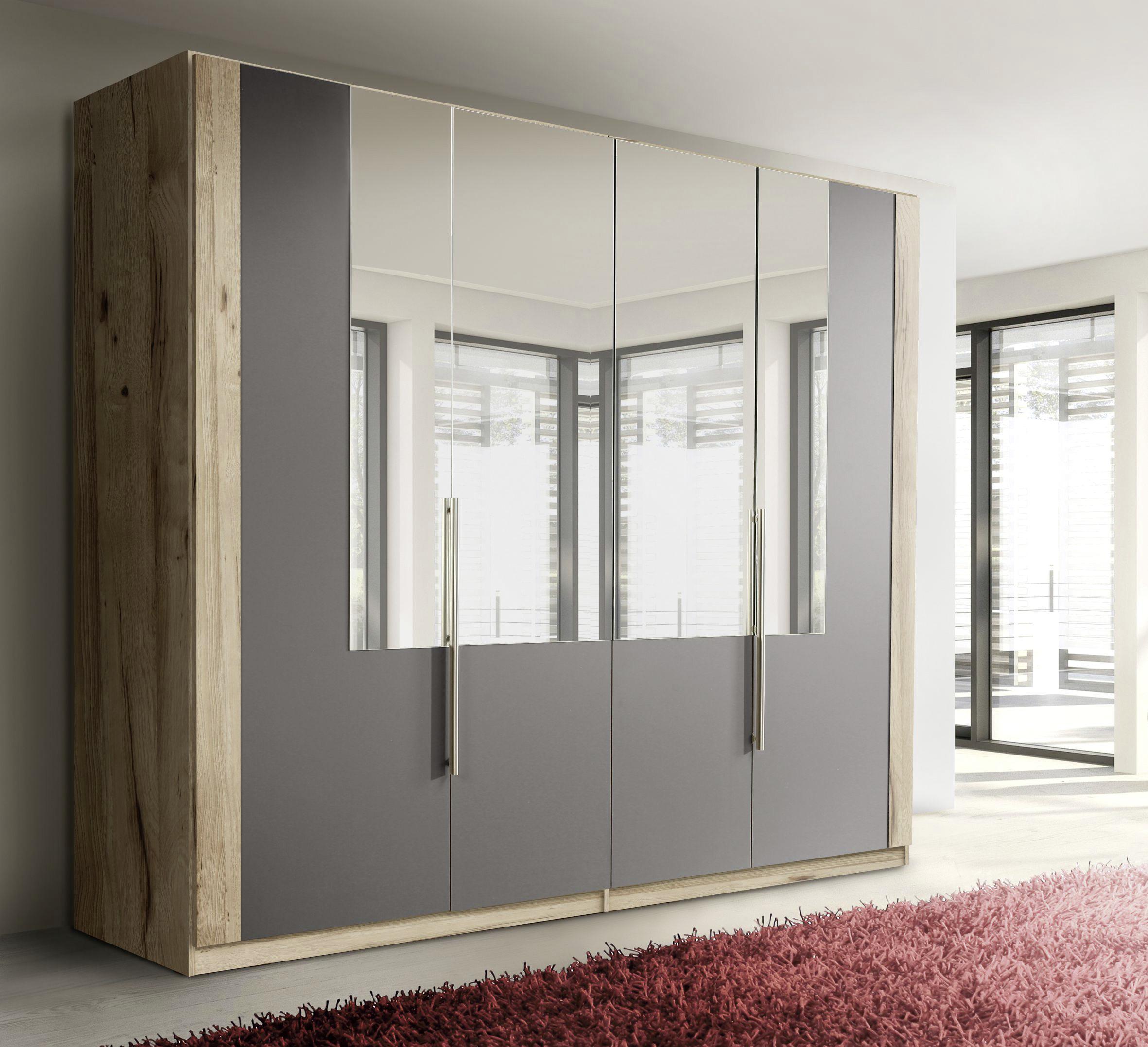 Dulap cu uși rotative Complete - culoare lemn stejar/gri, Design, sticlă/material pe bază de lemn (228/213/60cm) - Ti`me              