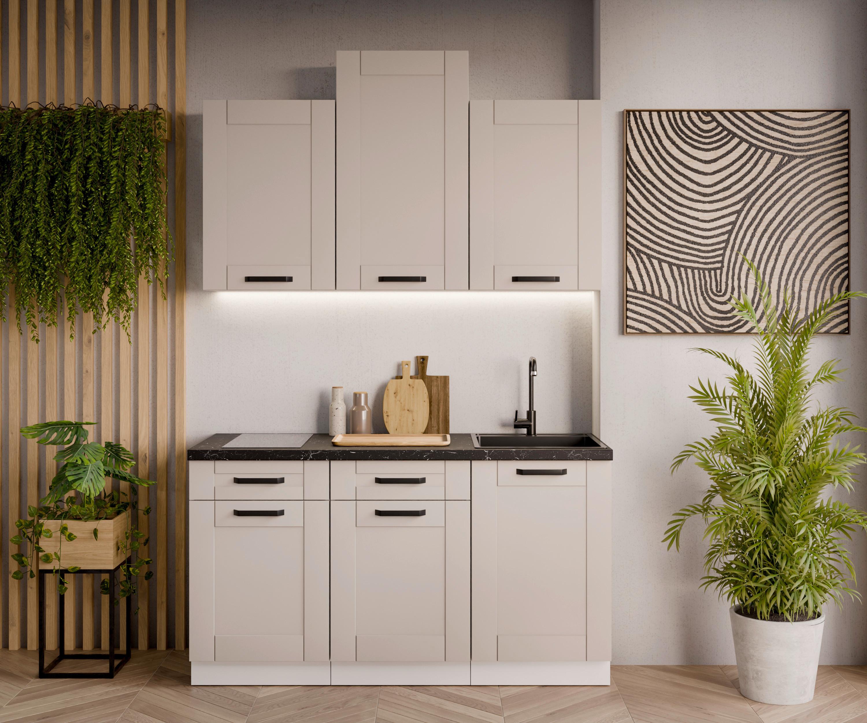 Blok Kuhinja Luna - bela/bež, Moderno, metal/pločasti materijal (150/218-236/60cm) - Modern Living