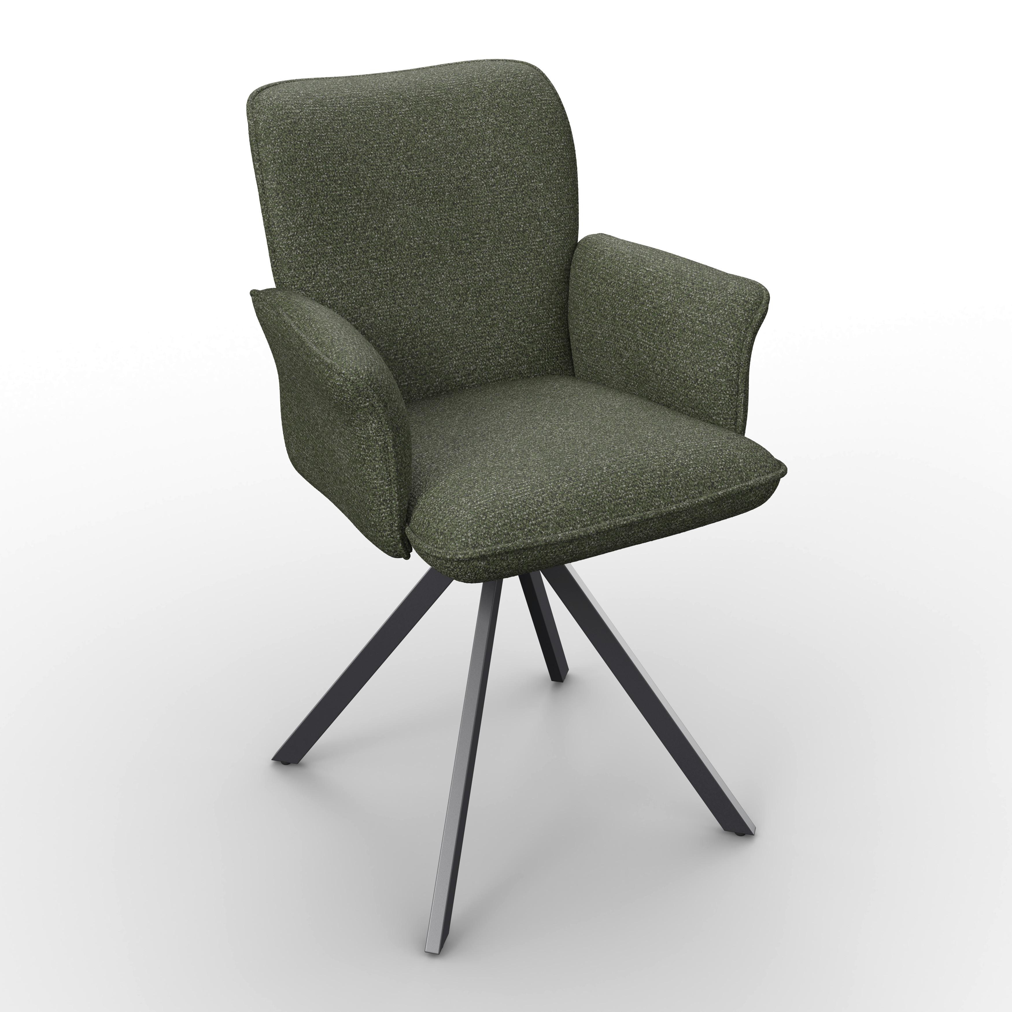 Armlehnstuhl Tess Grün Chenille Drehbar Gepolstert - Schwarz/Grün, MODERN, Holz/Textil (64/90/63cm) - Bessagi Home