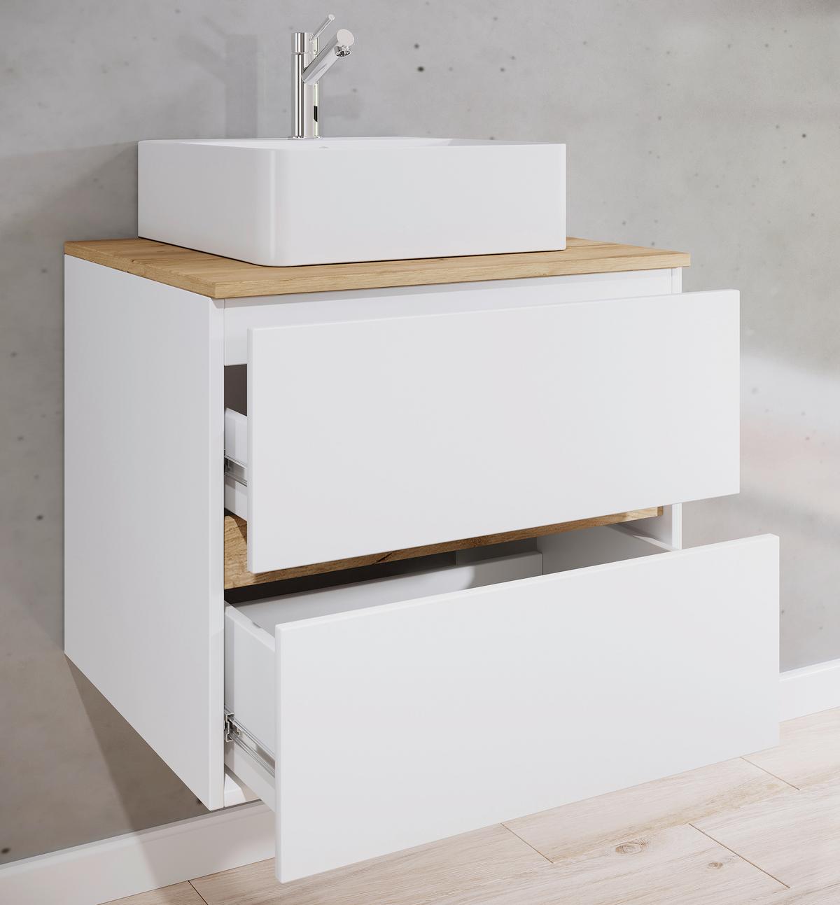 Badezimmer Cosila - Honigeiche/Weiss, Trend, Keramik/Holzwerkstoff (60/67/51cm) - MID.YOU