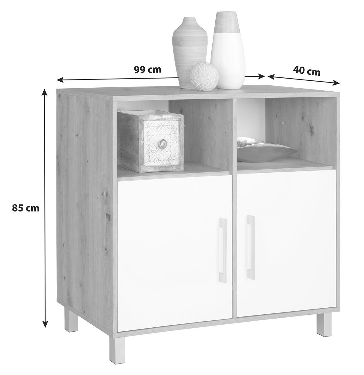 Komoda Box - bijela/boje hrasta, Moderno, drvni materijal/plastika (99/85/40cm) - Modern Living