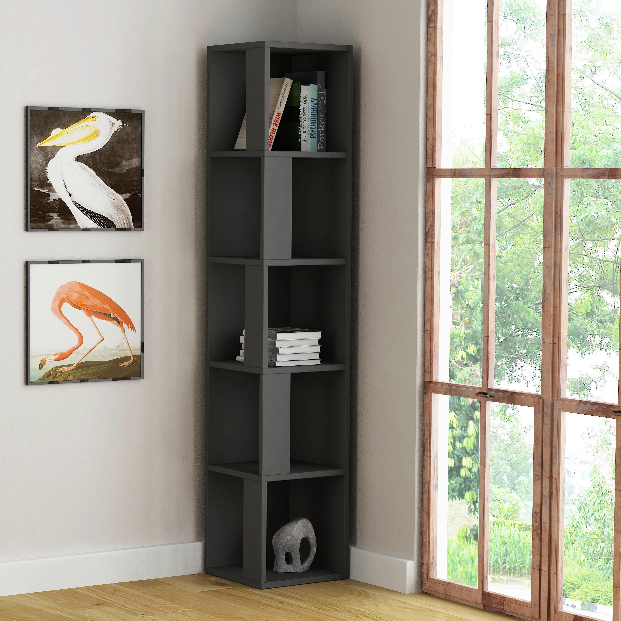 Eckregal PIANO Anthrazit ca. 32x159x32 cm - Anthrazit, Design, Holzwerkstoff (32/159/32cm) - Livetastic
