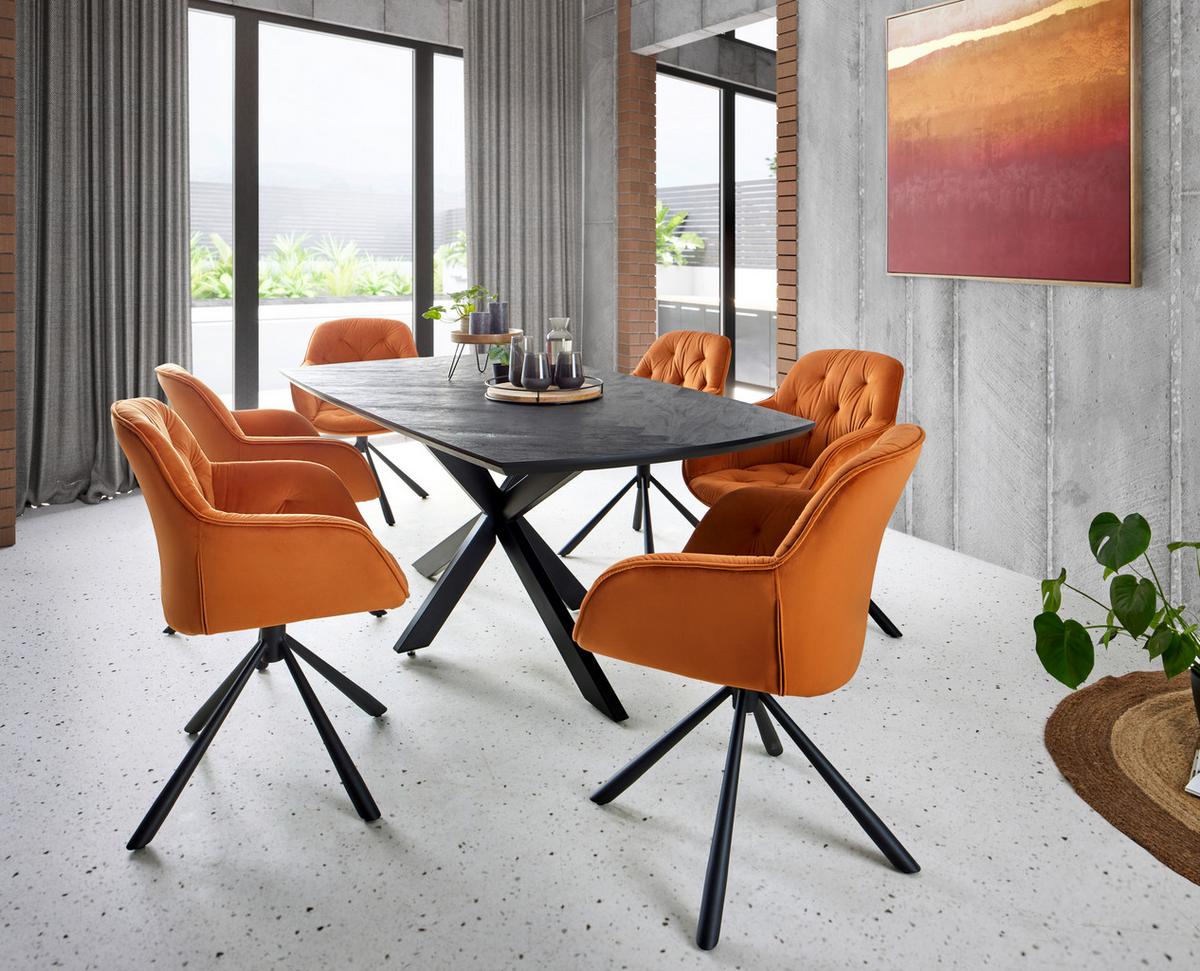 Armlehnstuhl Eileen aus Samt in Orange - Schwarz/Orange, Lifestyle, Textil/Metall (68/86/64cm) - Premium Living