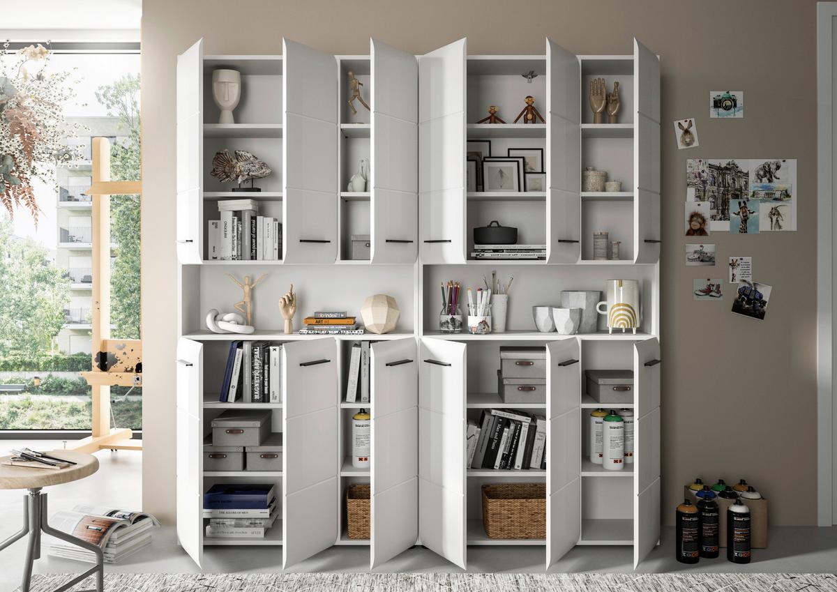 Hochschrank Ice ca. 180x185 cm Weiß - Weiß Hochglanz/Silberfarben, MODERN, Holzwerkstoff/Kunststoff (180/185/30cm) - MID.YOU