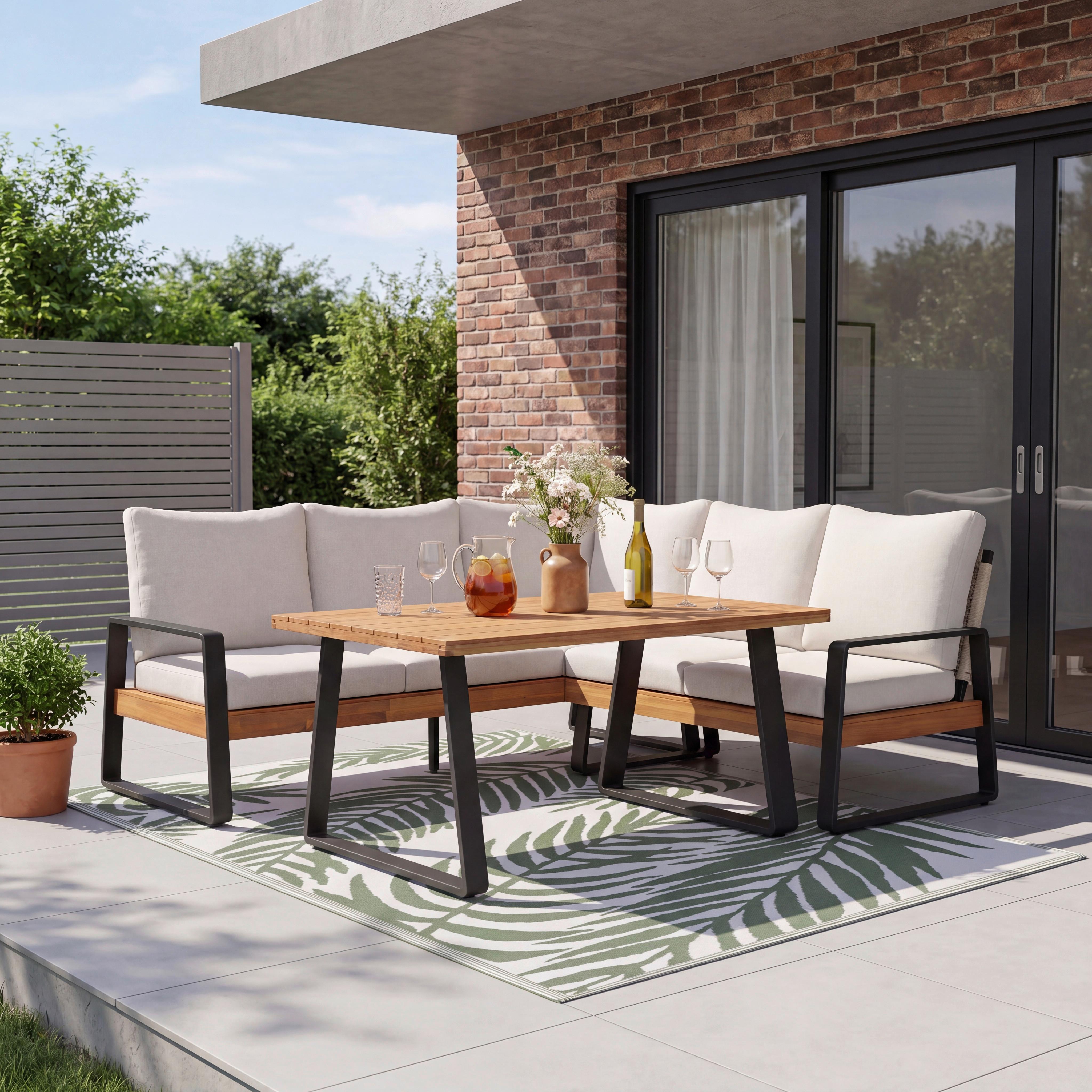 Dining-Loungeset Alexa Holz Outdoorstoff/Metall - Anthrazit/Creme, MODERN, Holz/Textil (208,5/81/85,5cm) - Bessagi Garden