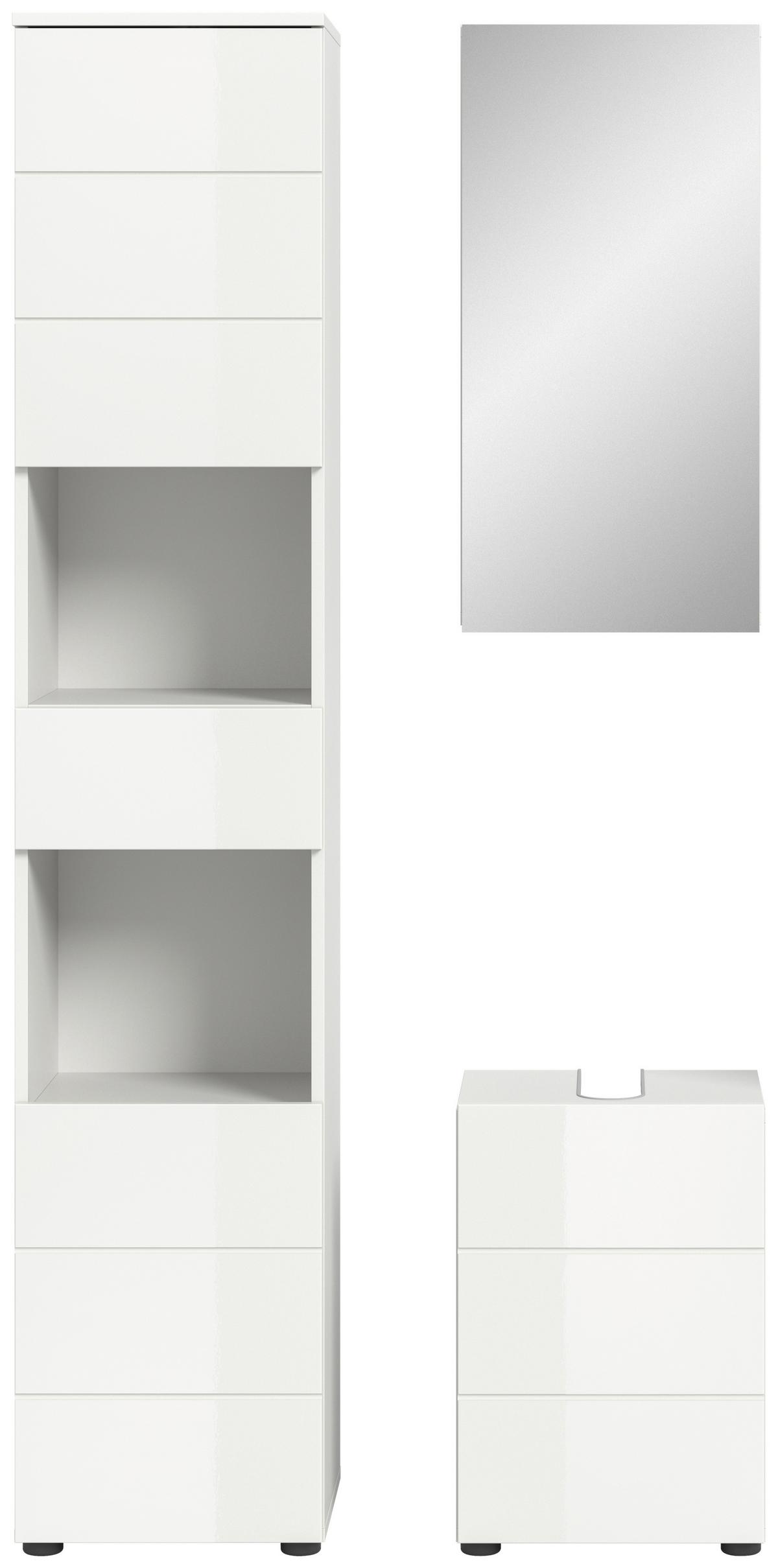 Badezimmer Vira 3-tlg. mit LED ca. 76 cm Weiß - Weiß Hochglanz/Schwarz, MODERN, Holzwerkstoff/Kunststoff (76cm) - MID.YOU