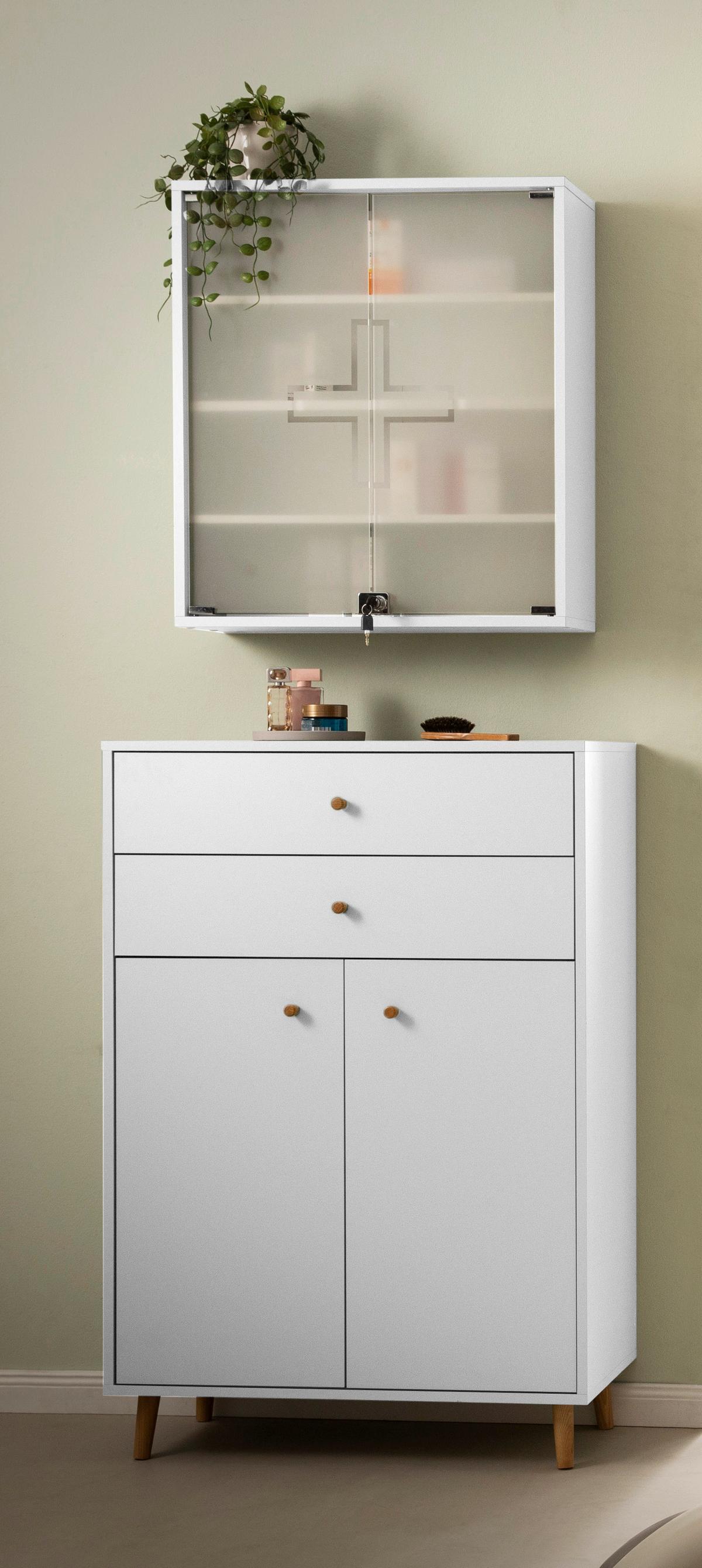Srednje Visoka Omara Bjarne, Bela - barve jesena/barve hrasta, Moderno, leseni material/les (77/113,4/33,1cm) - Stylife
