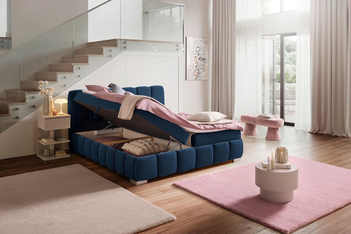 Boxbett Elaris Blau ca. 160x200cm - Blau/Chromfarben, KONVENTIONELL, Kunststoff/Textil (160/200cm) - Mömax