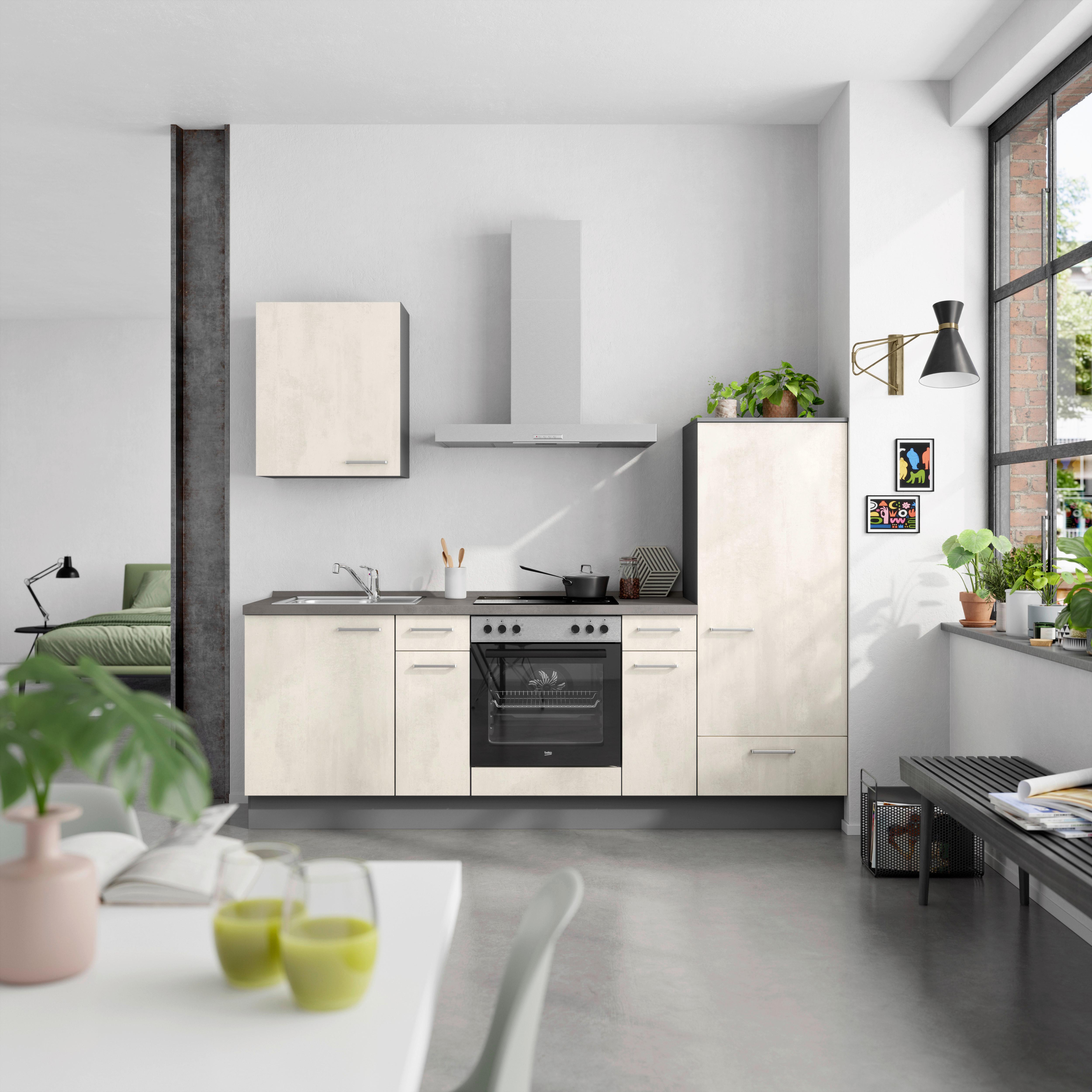 Küchenblock Riva Low m. Geräten Weiß - Schieferfarben/Edelstahlfarben, MODERN, Holzwerkstoff/Metall (240cm) - Nobilia