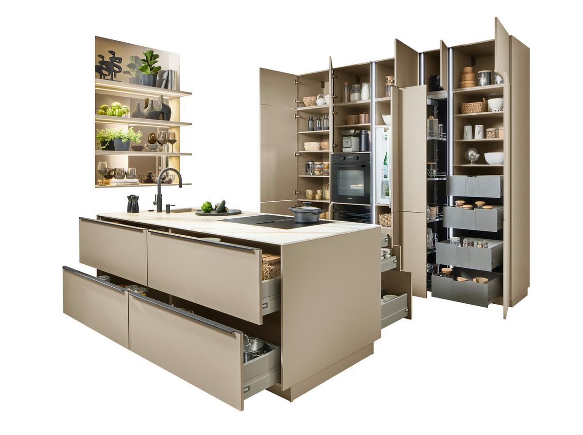 Einbauküche Velluto ohne Geräte, Lava Softmatt - MODERN, Holzwerkstoff (285/268cm) - Nolte Küchen