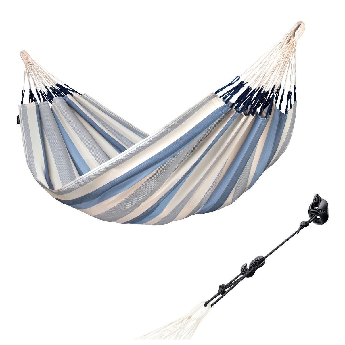 Hängematte Classic Double Hammock Outdoor Blau/Weiß - Blau/Weiß, KONVENTIONELL, Textil (160/350cm) - La Siesta