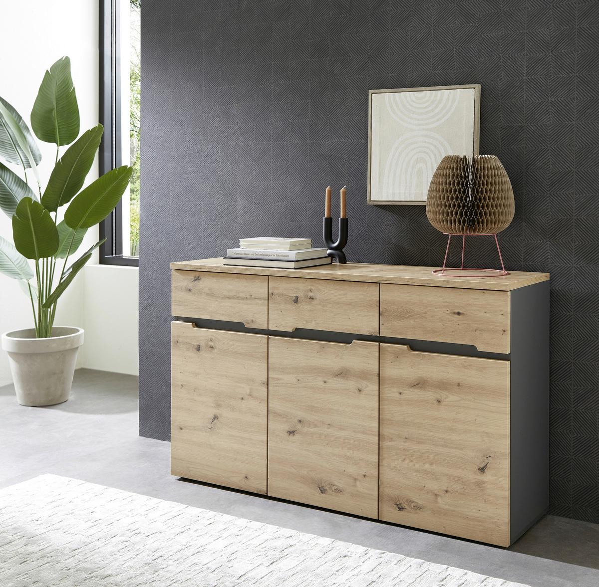 Sideboard Memphis Eiche Artisan - Graphitfarben/Eiche Artisan, Modern, Holzwerkstoff (135/82/38cm) - Mömax