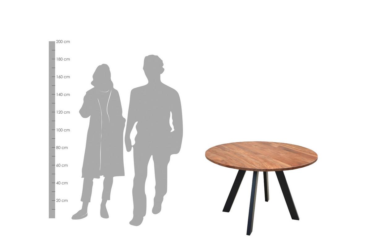 Esstisch Tara Akazie Echtholz rund D: ca. 120 cm - Schwarz/Akaziefarben, MODERN, Holz/Metall (120/120/76cm) - MID.YOU