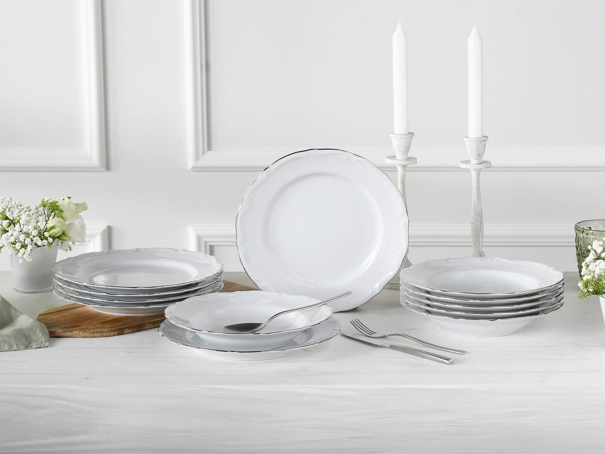 Jedilni Servis Maria Theresia Platin, 12-Delni - platinaste barve/bela, Basics, keramika - Creatable