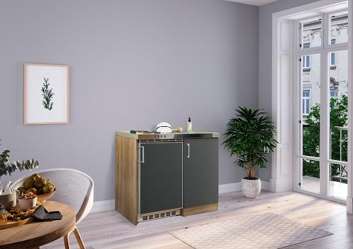 Miniküche Grau/Eiche Sonoma m. Geräten B: ca. 100cm - Edelstahlfarben/Grau, MODERN, Holzwerkstoff/Kunststoff (100cm) - Respekta