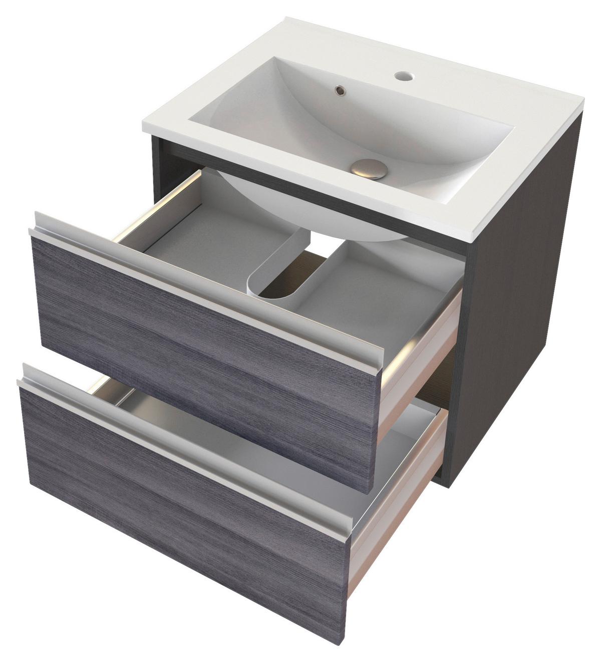 Waschtischkombi in Grau 'Arezzo' - Alufarben/Weiß, Basics, Holzwerkstoff/Stein (60cm) - Held