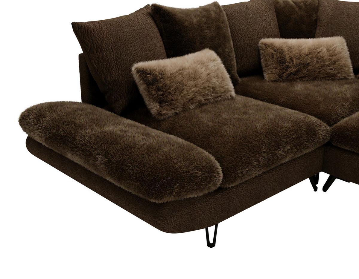Wohnlandschaft Bormio - Dunkelbraun/Schwarz, Modern, Textil/Metall (276/276cm) - Premium Living