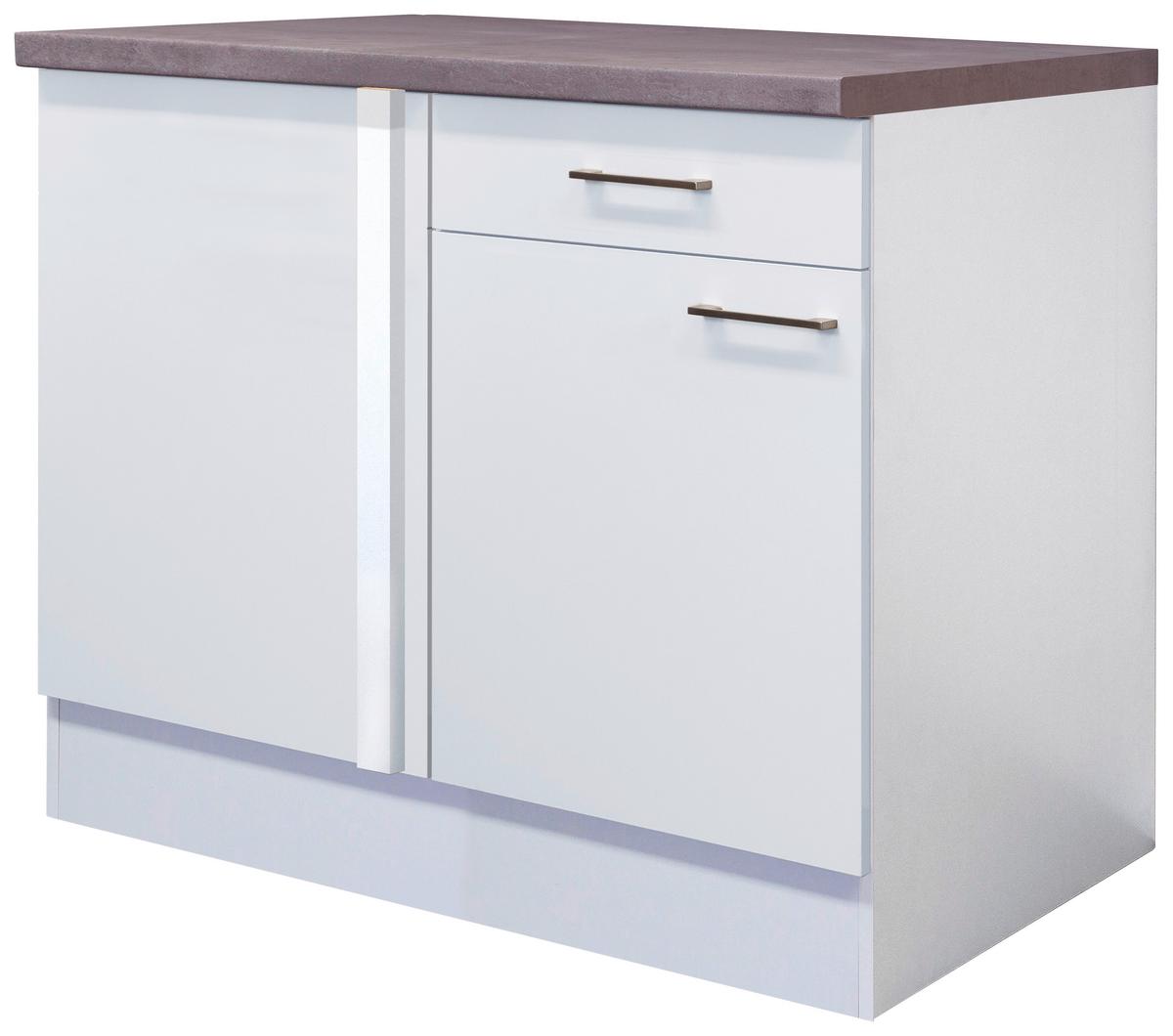 Eckunterschrank Weiß - Edelstahlfarben/Weiß, MODERN, Holzwerkstoff/Metall (110/86/60cm) - FlexWell