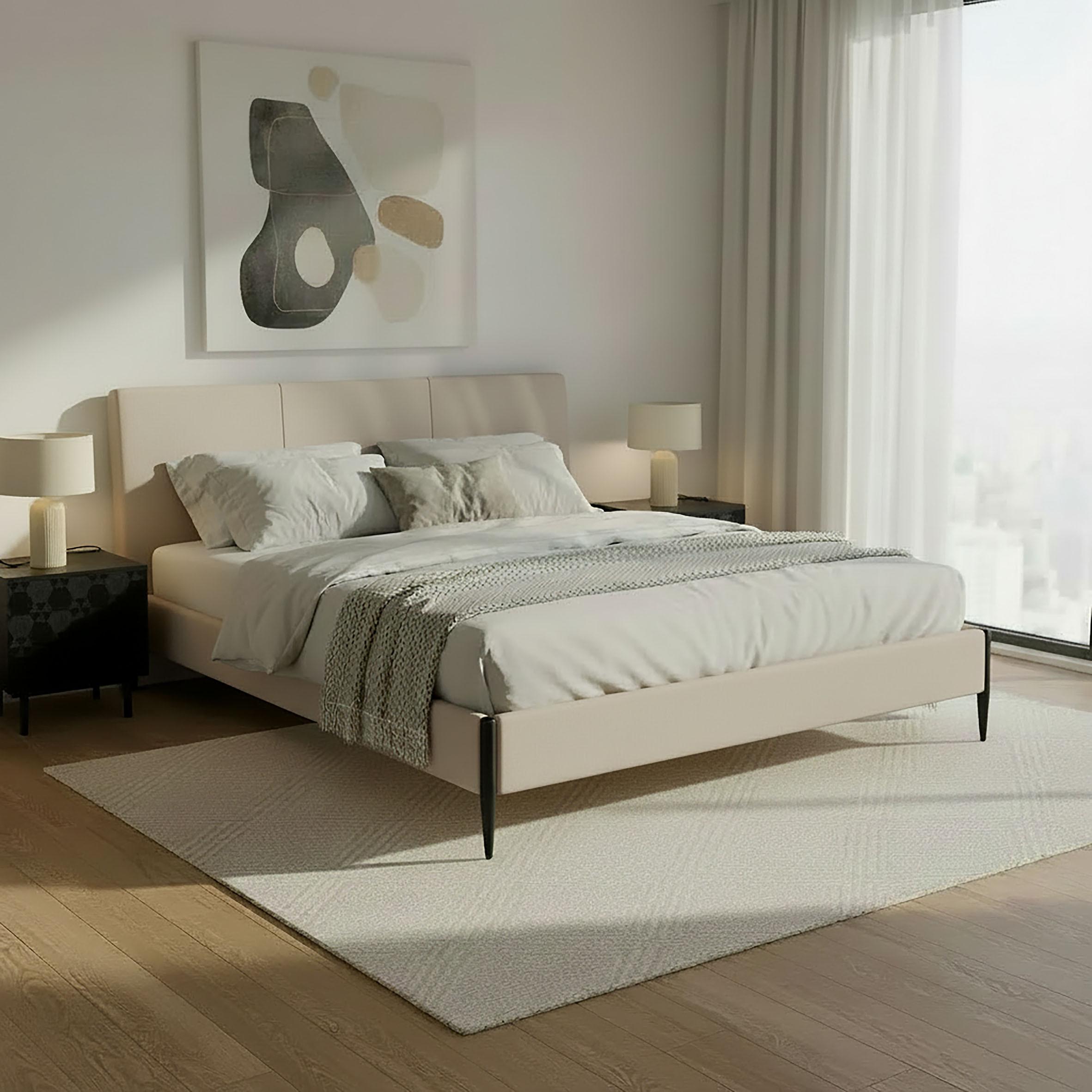 Pat tapițat gri deschis Melisa cca 180X200 gri deschis - gri deschis/culoare natur, Modern, lemn/metal (180/200cm) - Bessagi Home