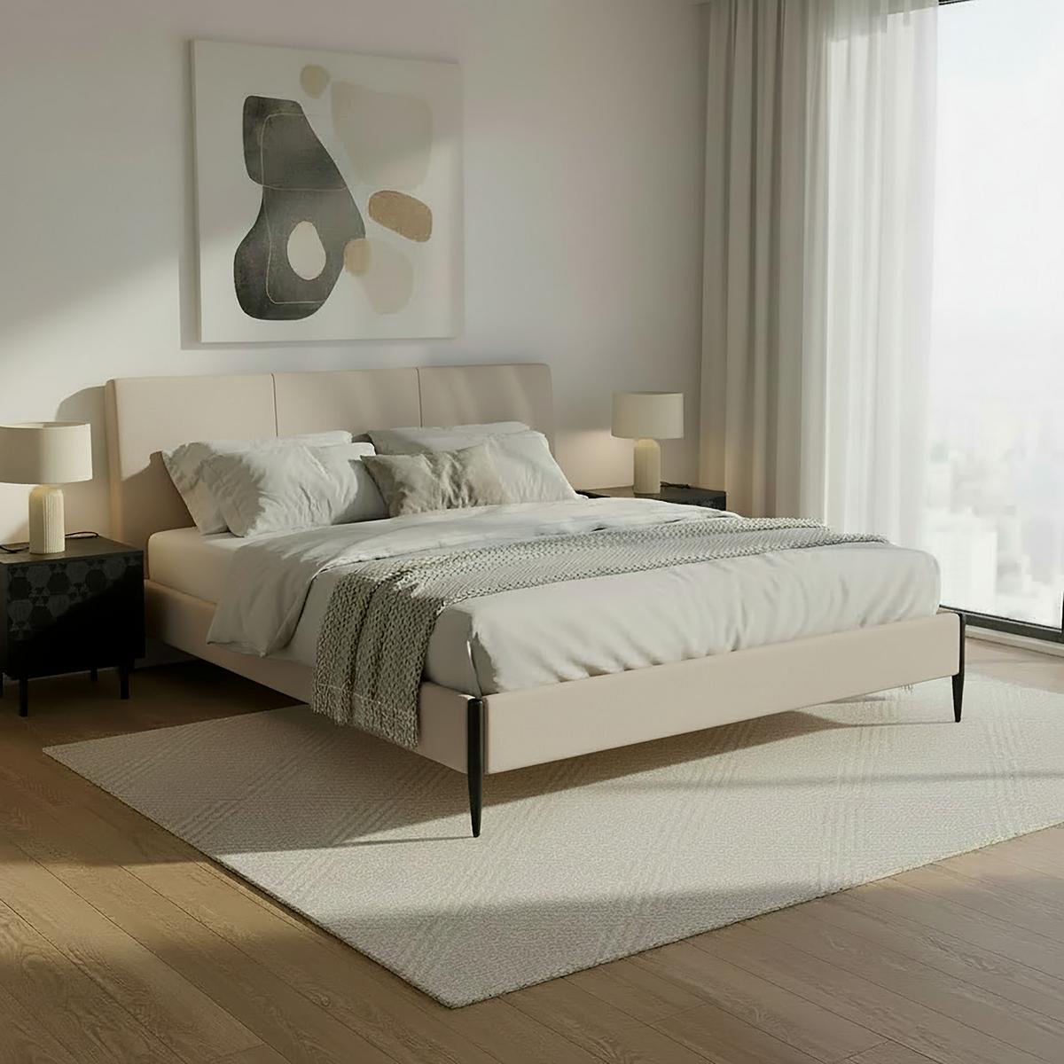 Kárpitozott Ágy Melisa - világosszürke/natúr színű, Modern, textil/fa (180/200cm) - Bessagi Home