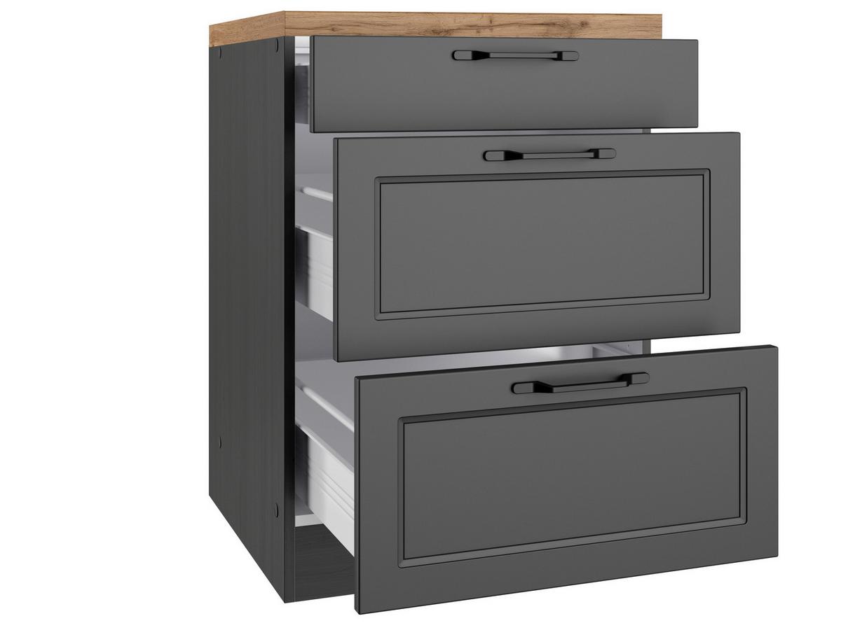 Küchenunterschrank Meran 60x86x60 cm Grau/Eiche - Eiche Wotan/Schwarz, LIFESTYLE, Holzwerkstoff/Metall (60/86/60cm) - Held
