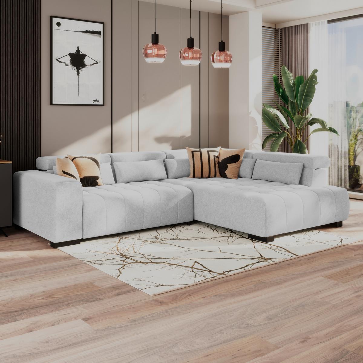 Kutna Garnitura Matera - svijetlo siva/crna, Trend, tekstil/drvo (311/226cm)