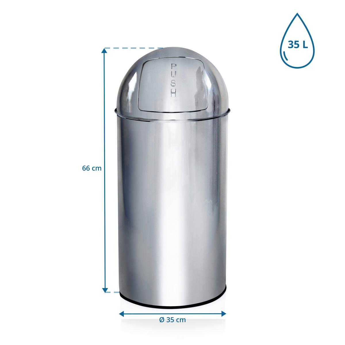 Koš Za Smeti Push, 35 L, Videz Kroma - barve kroma/črna, Basics, kovina/umetna masa (30/66/30cm) - MID.YOU