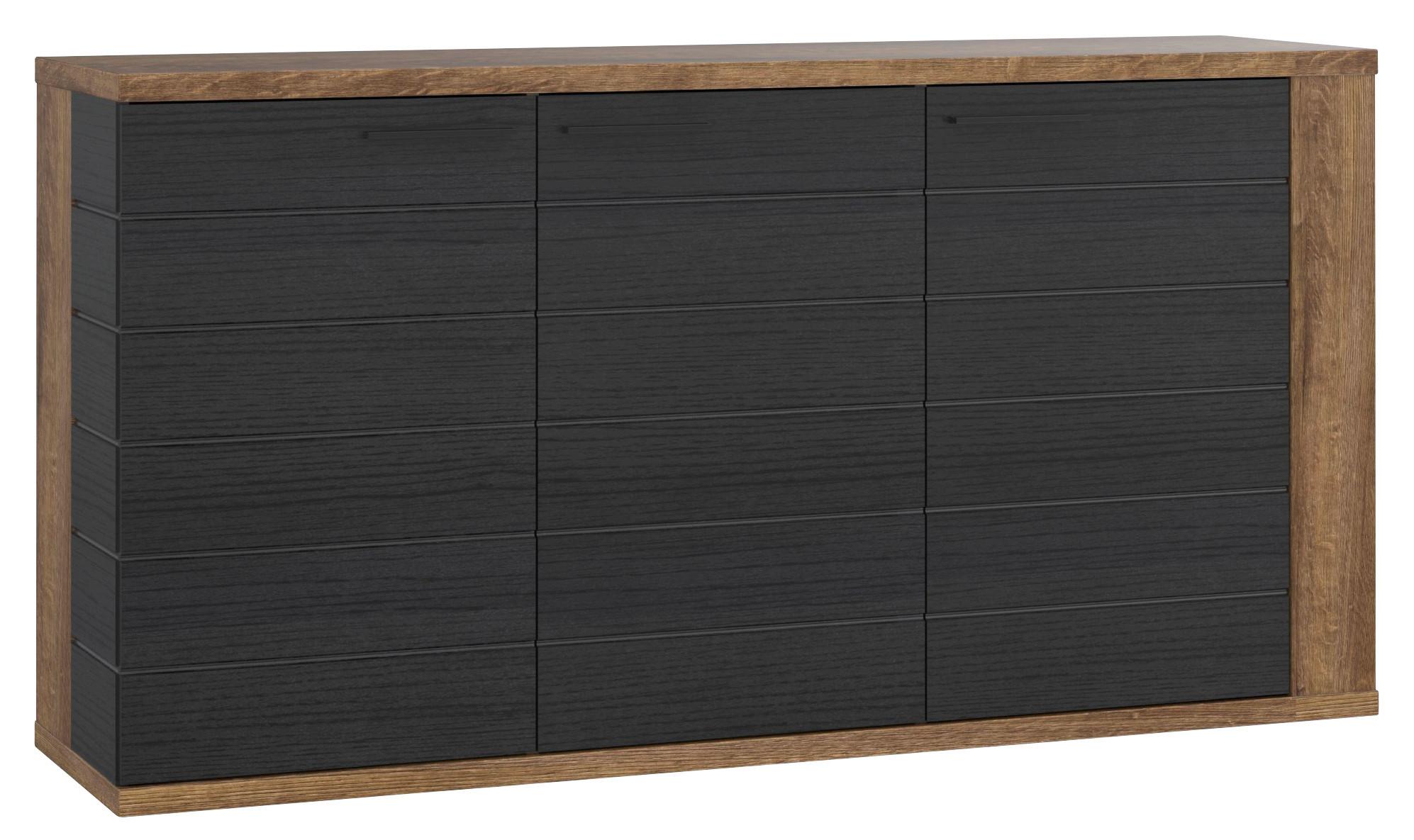 Komód Lacjum Lcjk231-N09 - Bianco tölgy/fekete, Modern, műanyag/faalapú anyag (161,8/85,1/41,6cm)
