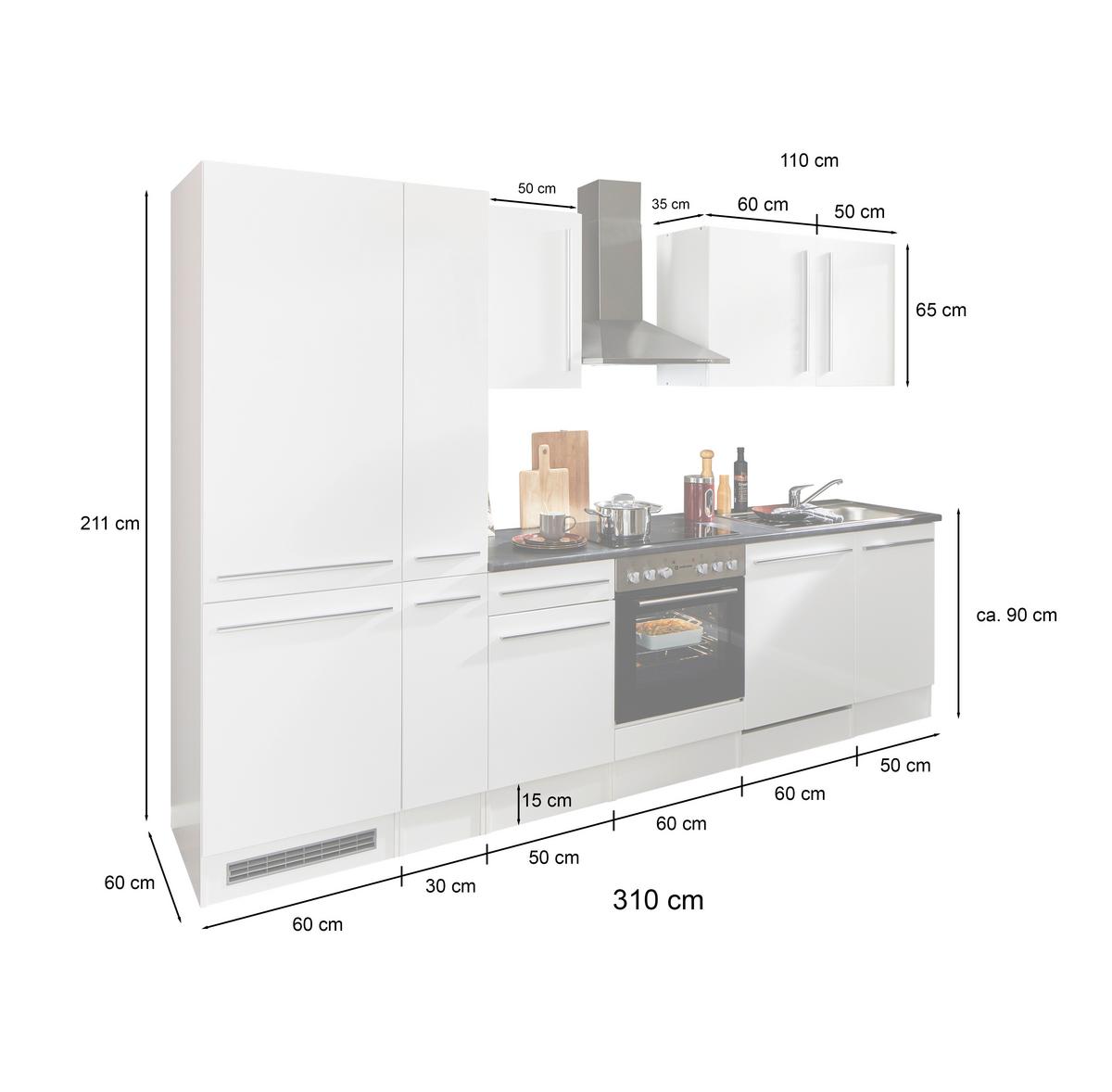 Küchenblock Jazz mit Geräten ca.310cm Eiche/Anthrazit - Anthrazit/Schwarz, LIFESTYLE, Holzwerkstoff/Kunststoff (310cm) - P & B