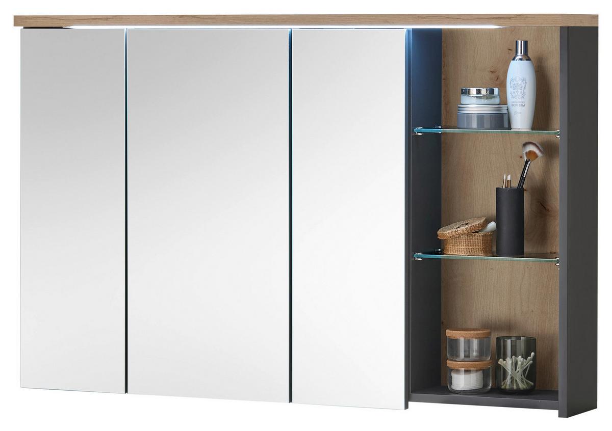 Tükrös Szekrény Memphis - szürke, Modern, faalapú anyag/üveg (110/70/23cm) - Mömax
