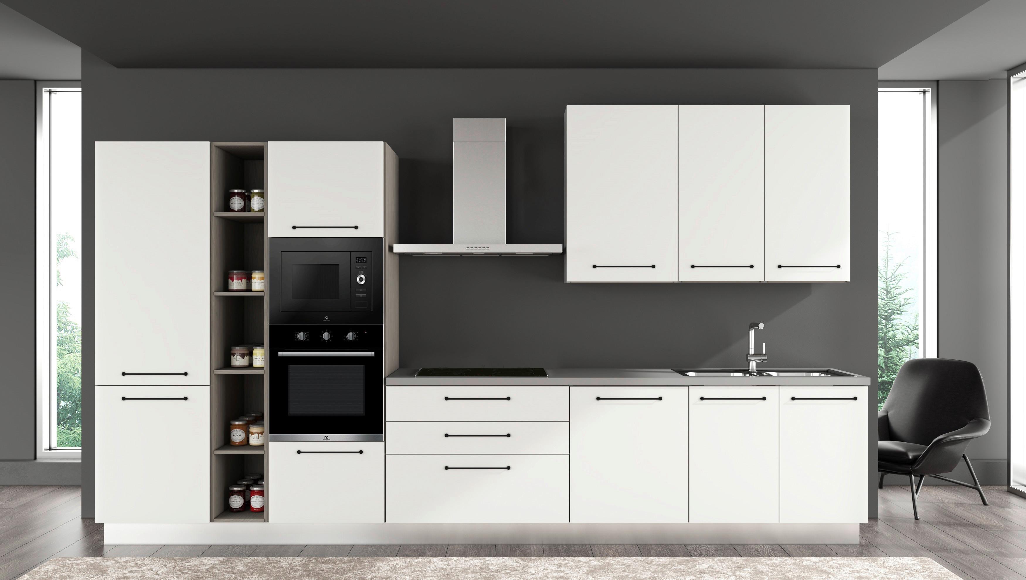 Kuhinjski Blok Line, Z Aparati, 390 Cm - črna/bela, Moderno, kovina/leseni material (390/60/216/240cm) - Mömax