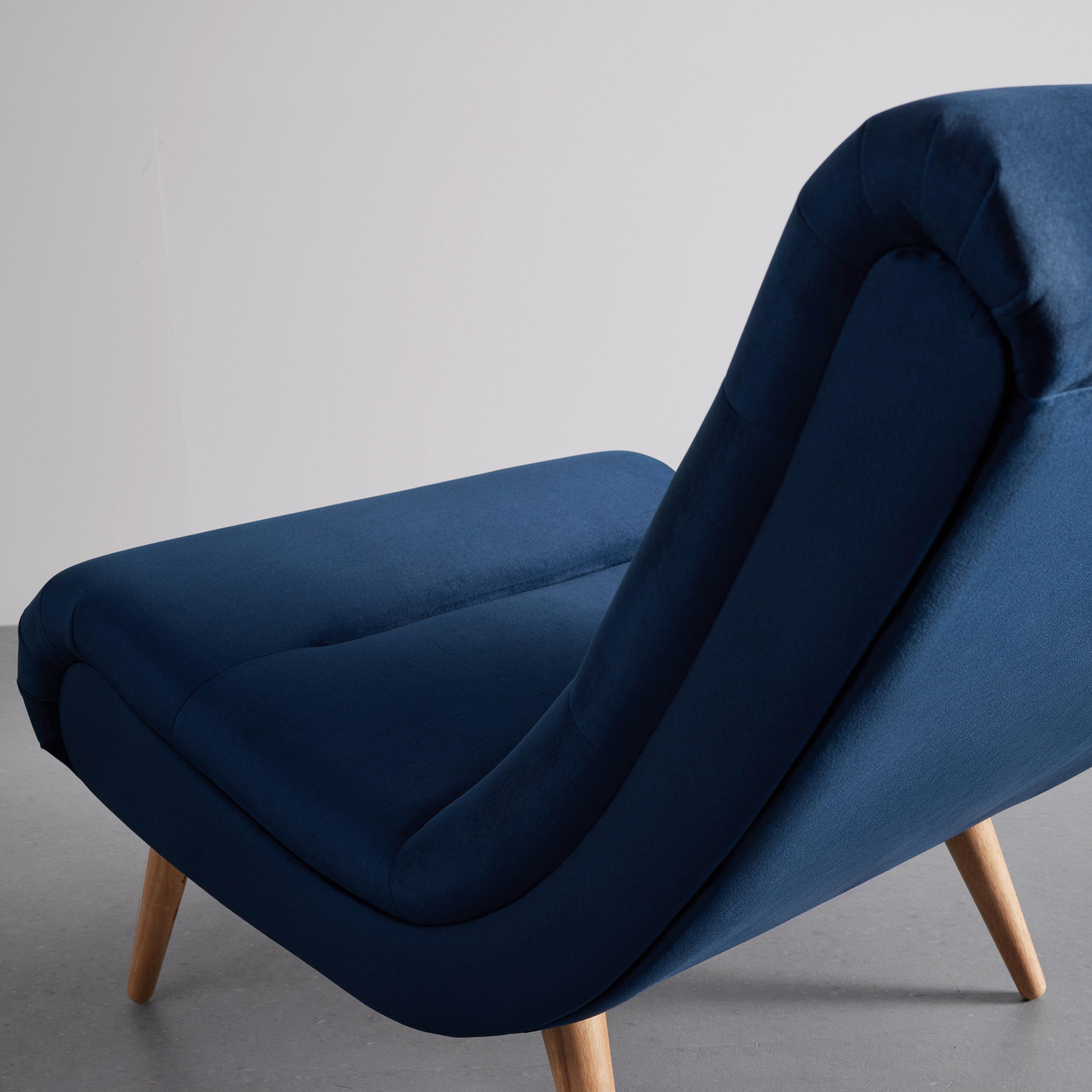 Relaxsessel blau, "Jan", Samt - Blau/Naturfarben, MODERN, Holz/Textil (74/102/90cm) - Bessagi Home