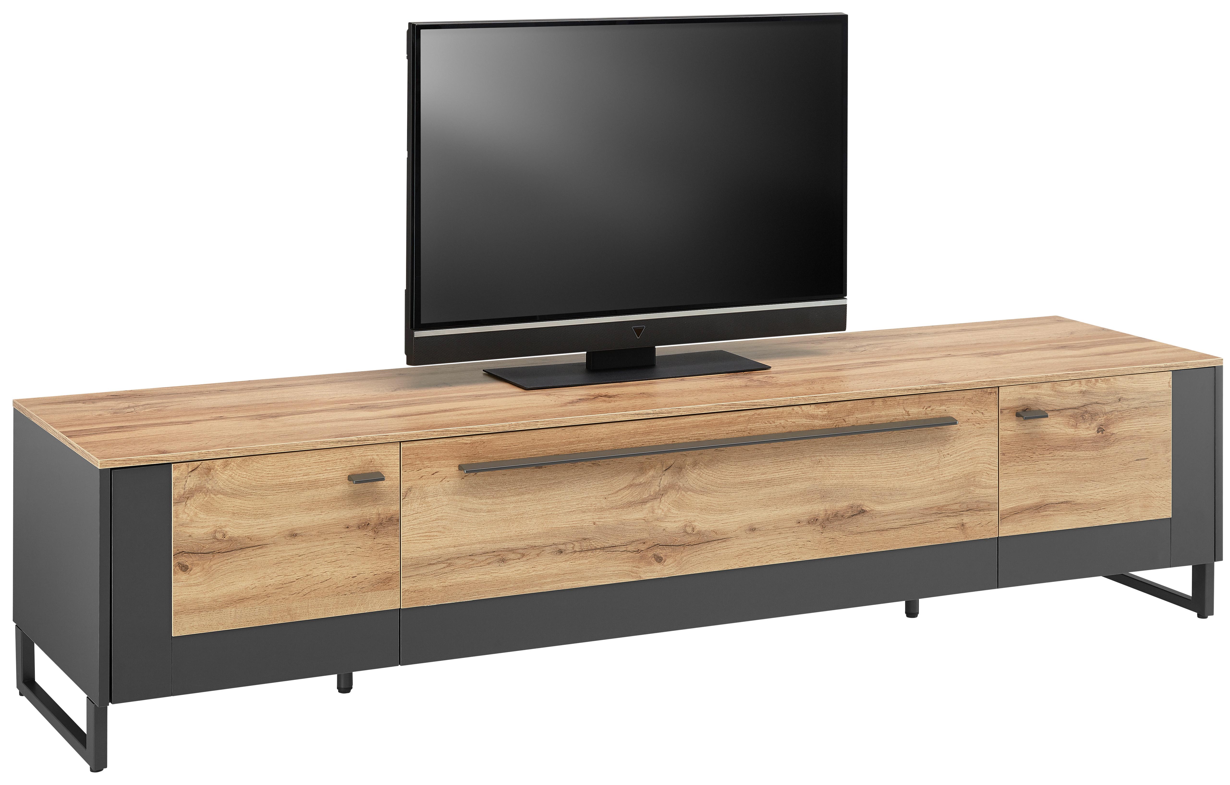 TV-Element Skagen in Schwarz/Eichefarben - Schieferfarben/Eichefarben, MODERN, Holzwerkstoff/Metall (197/47/50cm) - Premium Living