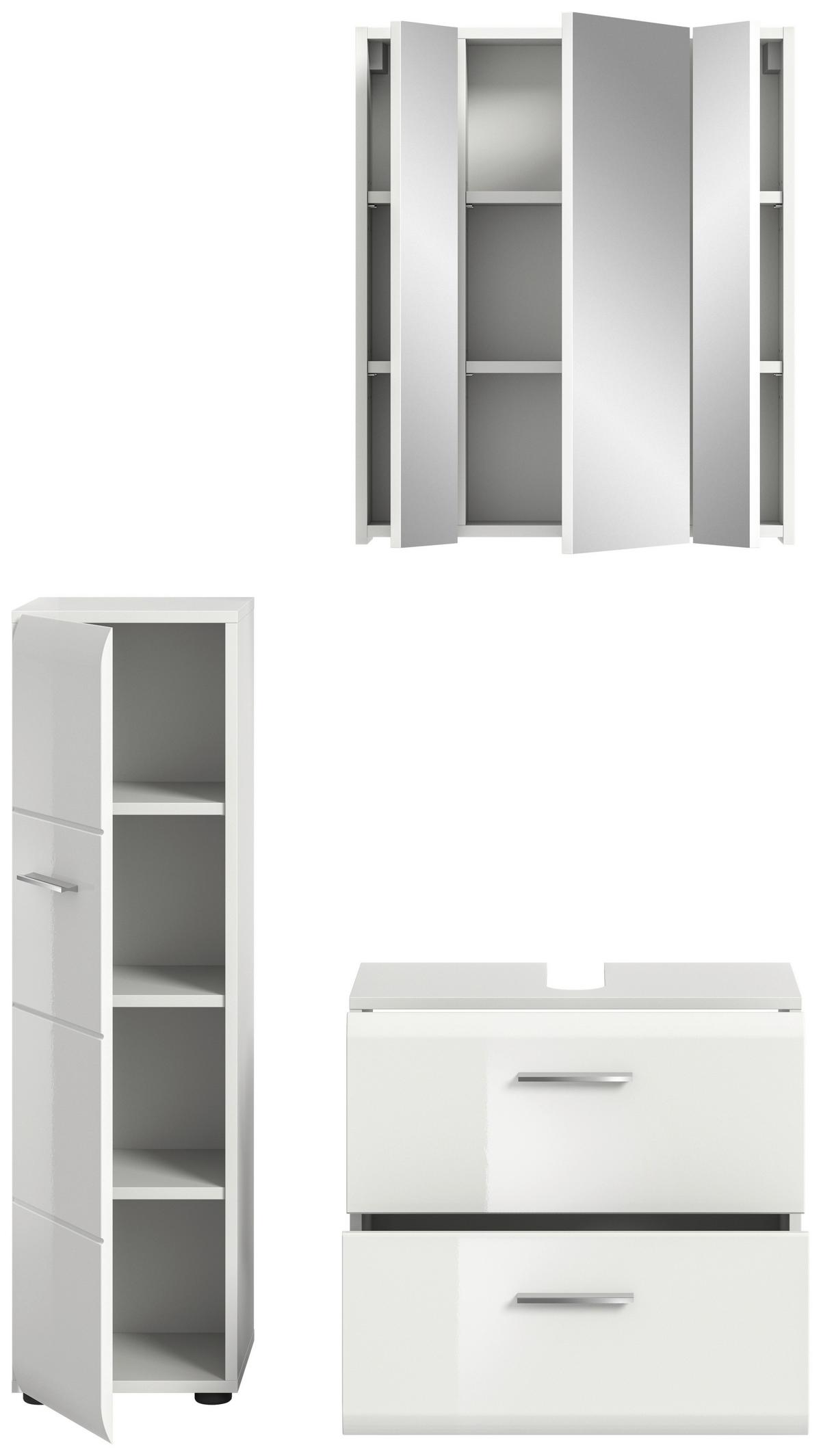 Badezimmer Ice 3-tlg. ca. 90 cm Weiß - Weiß Hochglanz/Silberfarben, MODERN, Holzwerkstoff/Kunststoff (90cm) - MID.YOU