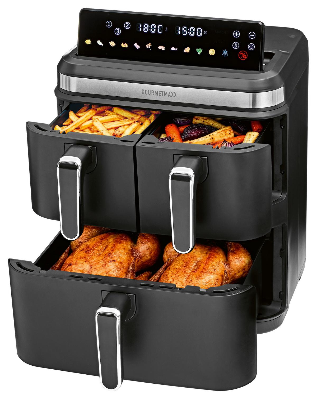 Heißluftfritteuse Gourmetmaxx Schwarz/Edelstahlfarben - Edelstahlfarben/Schwarz, MODERN, Kunststoff/Metall (37,7/37,5/43cm)