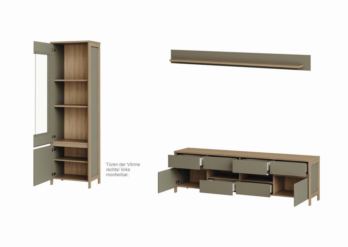 Wohnwand Stranda Eukalyptusfarben, 3-teilig - Eukalyptusholzfarben/Eichefarben, Design, Holzwerkstoff (266/195/39cm) - MID.YOU