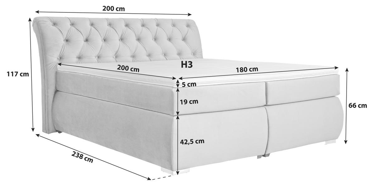 Boxspring Krevet Agnes - boje kroma/antracit, Basics, tekstil/plastika (180/200cm)