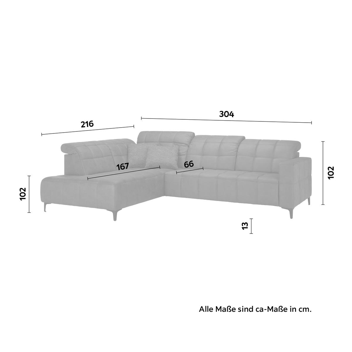 Ecksofa Panama Links Anthrazit - Anthrazit/Schwarz, KONVENTIONELL, Textil/Metall (216/89-102/304cm) - Premium Living