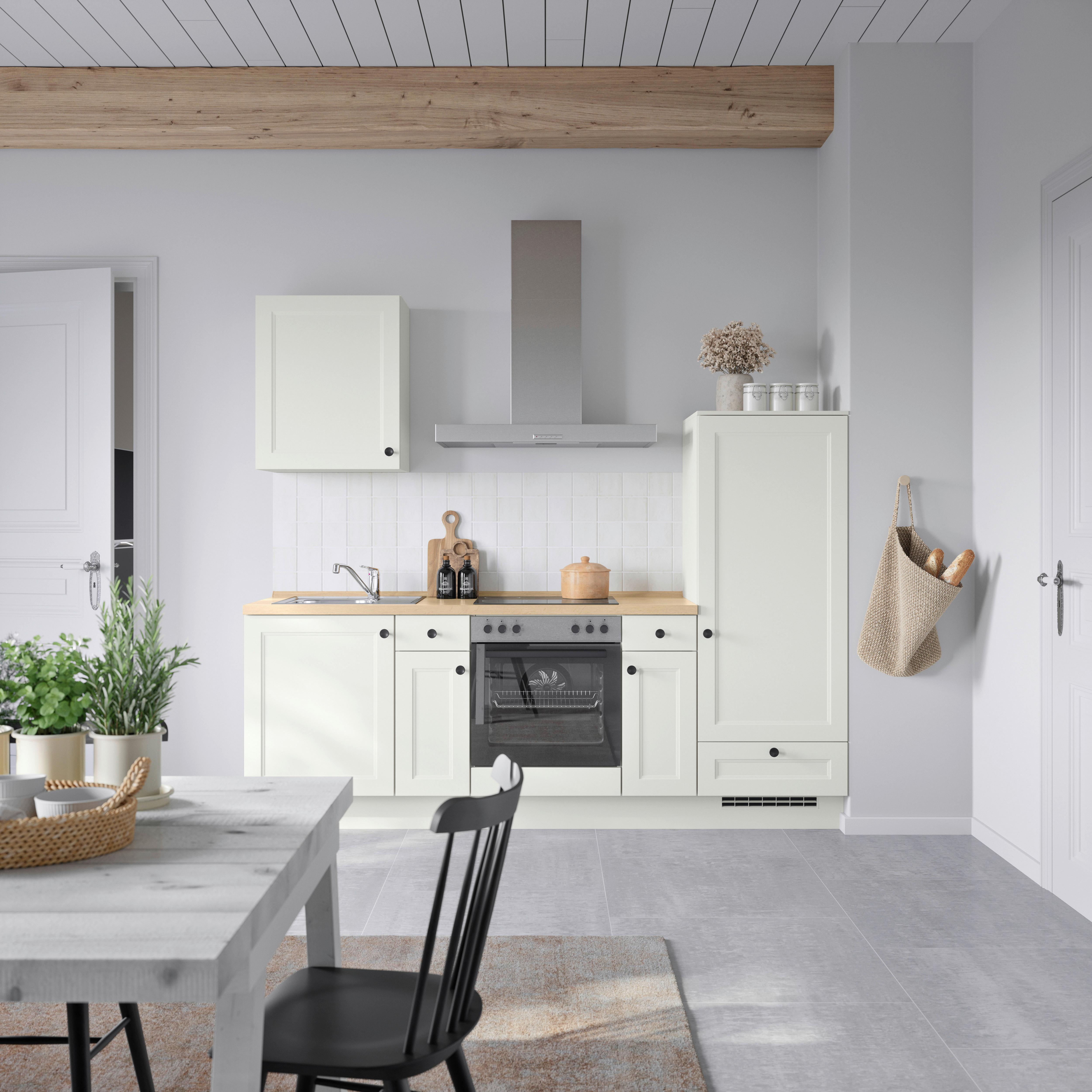 Küchenblock Cascada Low m. Geräten Weiß - Eichefarben/Schwarz, MODERN, Holzwerkstoff/Metall (240cm) - Nobilia