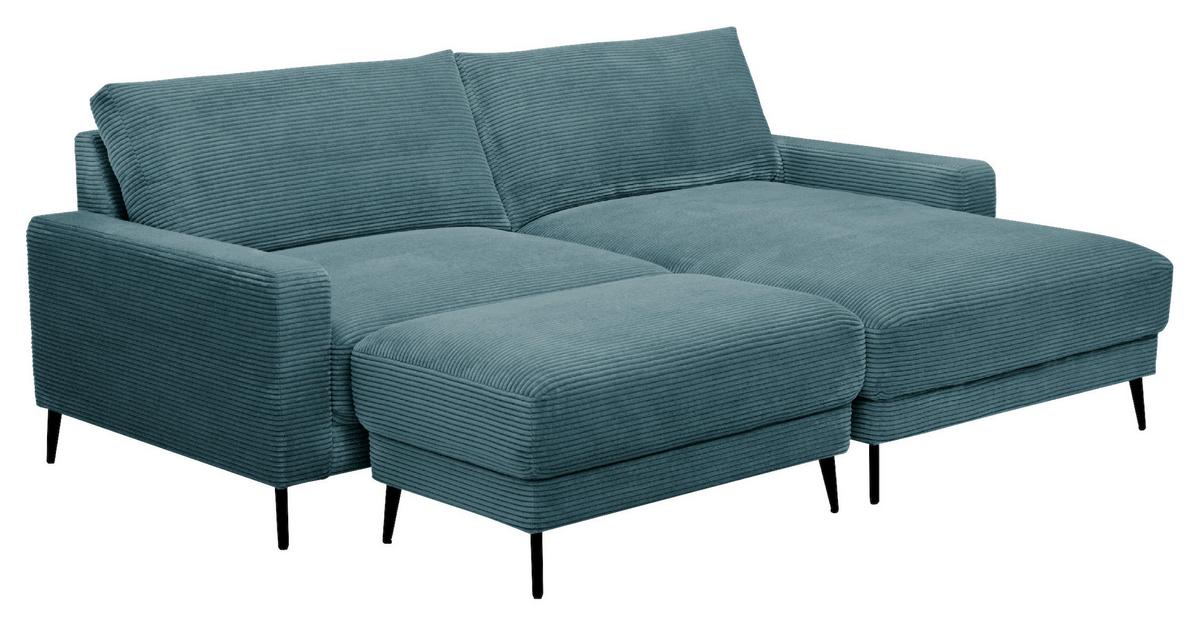 Wohnlandschaft Cora Türkis - Türkis/Schwarz, Modern, Holz/Textil (223/86/161cm) - Mömax
