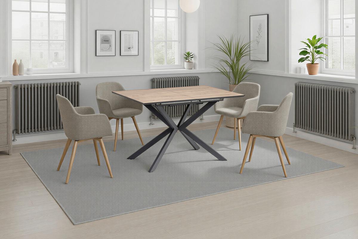 Jedilna Miza Lennox, Barva Hrasta, 120-160x80 - črna/barve hrasta, Konvencionalno, kovina/leseni material (120-160/80/76cm) - MID.YOU