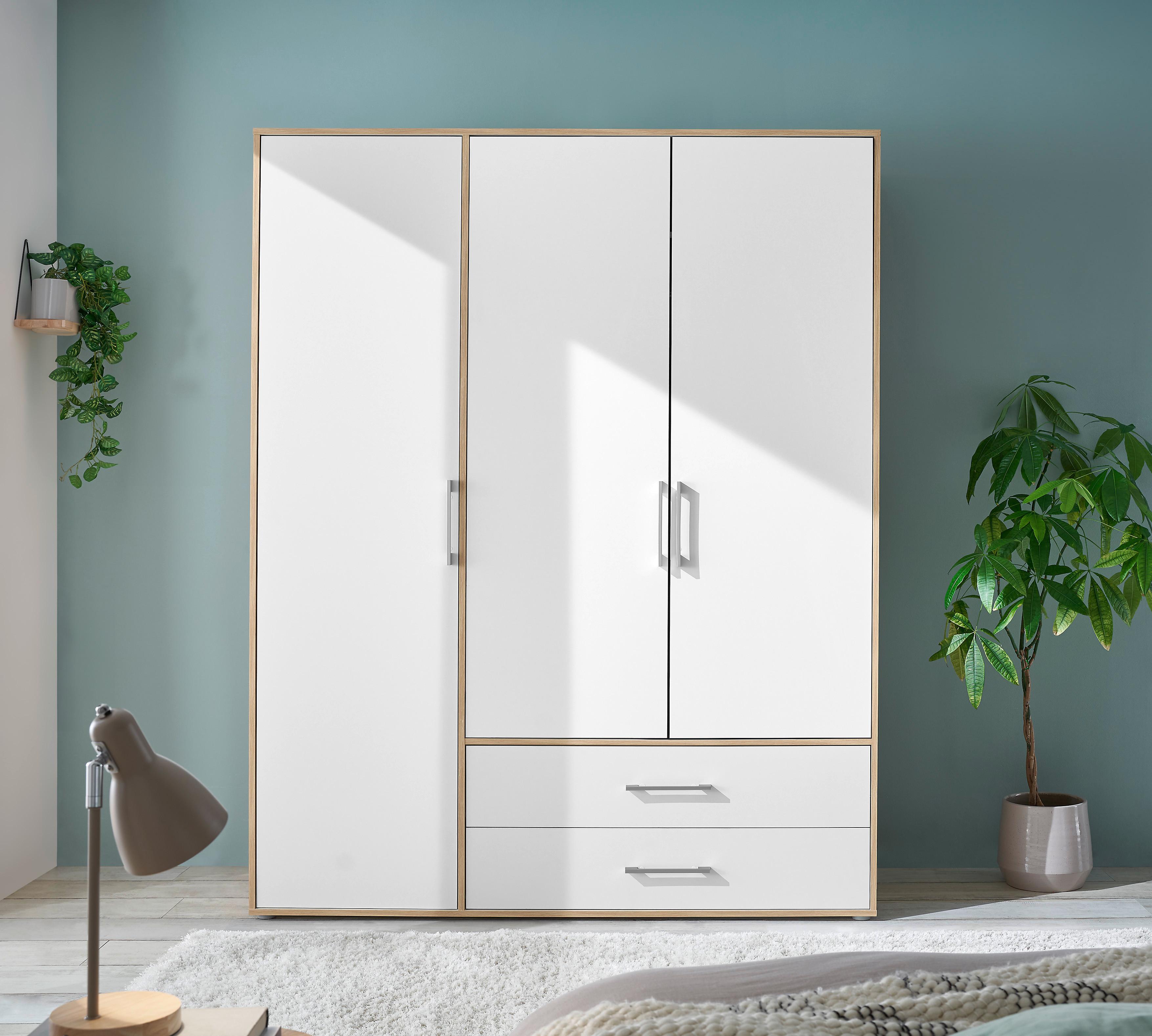 Kleiderschrank Lembo Weiß/Eiche Artisan - Alufarben/Weiß, KONVENTIONELL, Holzwerkstoff/Kunststoff (155/195/60cm) - Based