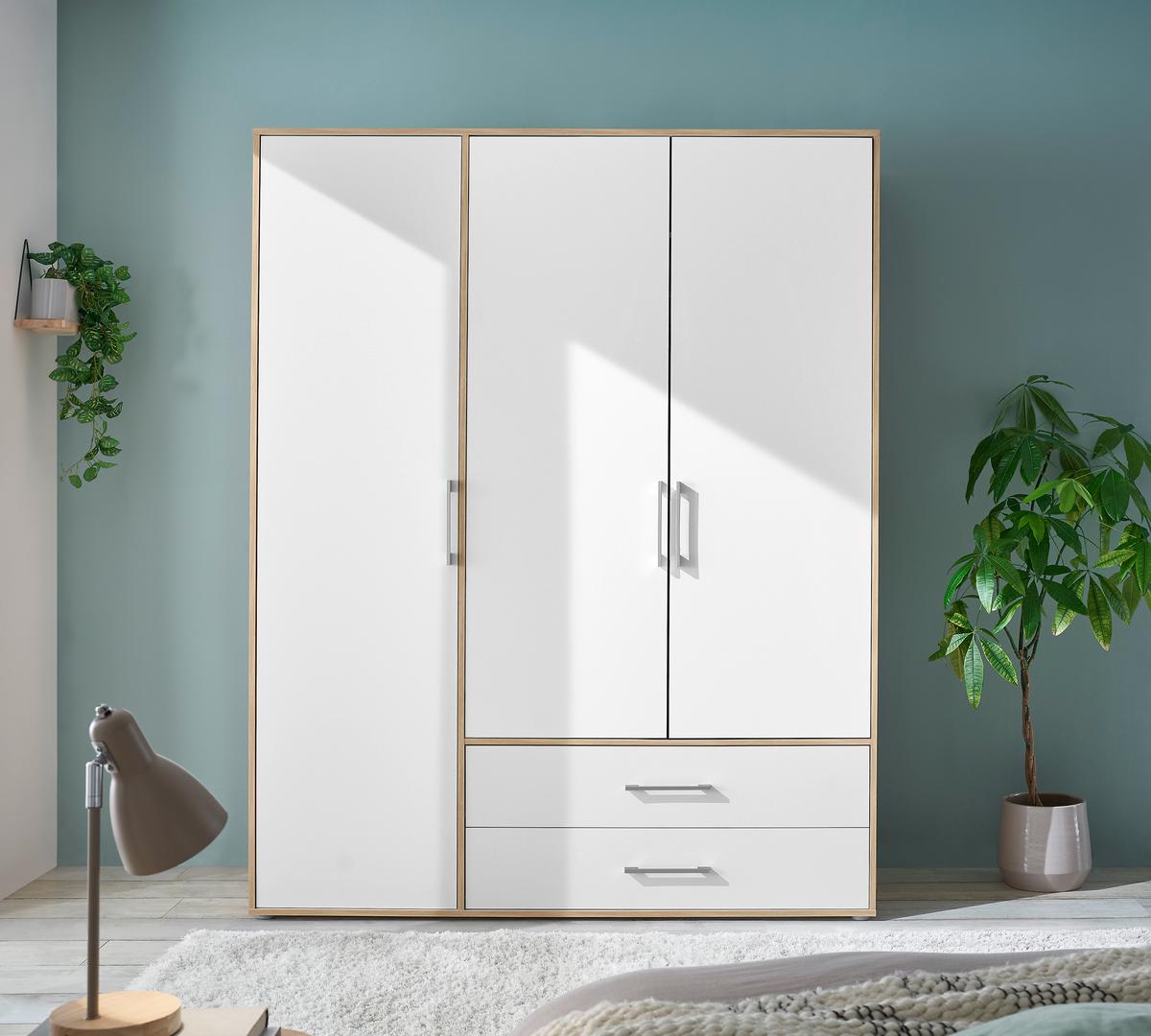 Kleiderschrank Lembo Weiß/Eiche Artisan - Alufarben/Weiß, KONVENTIONELL, Holzwerkstoff/Kunststoff (155/195/60cm) - Based