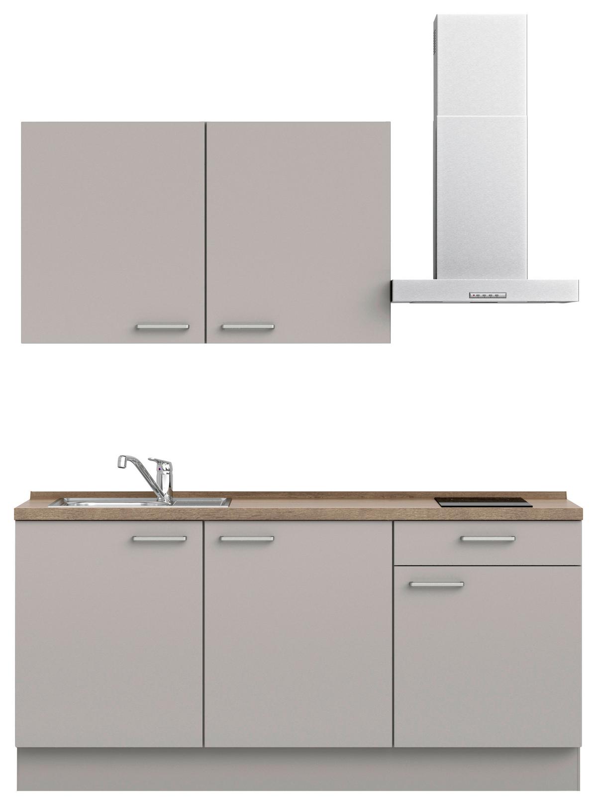Küchenblock Touch Low m. Geräten Grau - Eiche dunkel/Edelstahlfarben, MODERN, Holzwerkstoff/Metall (180cm) - Nobilia