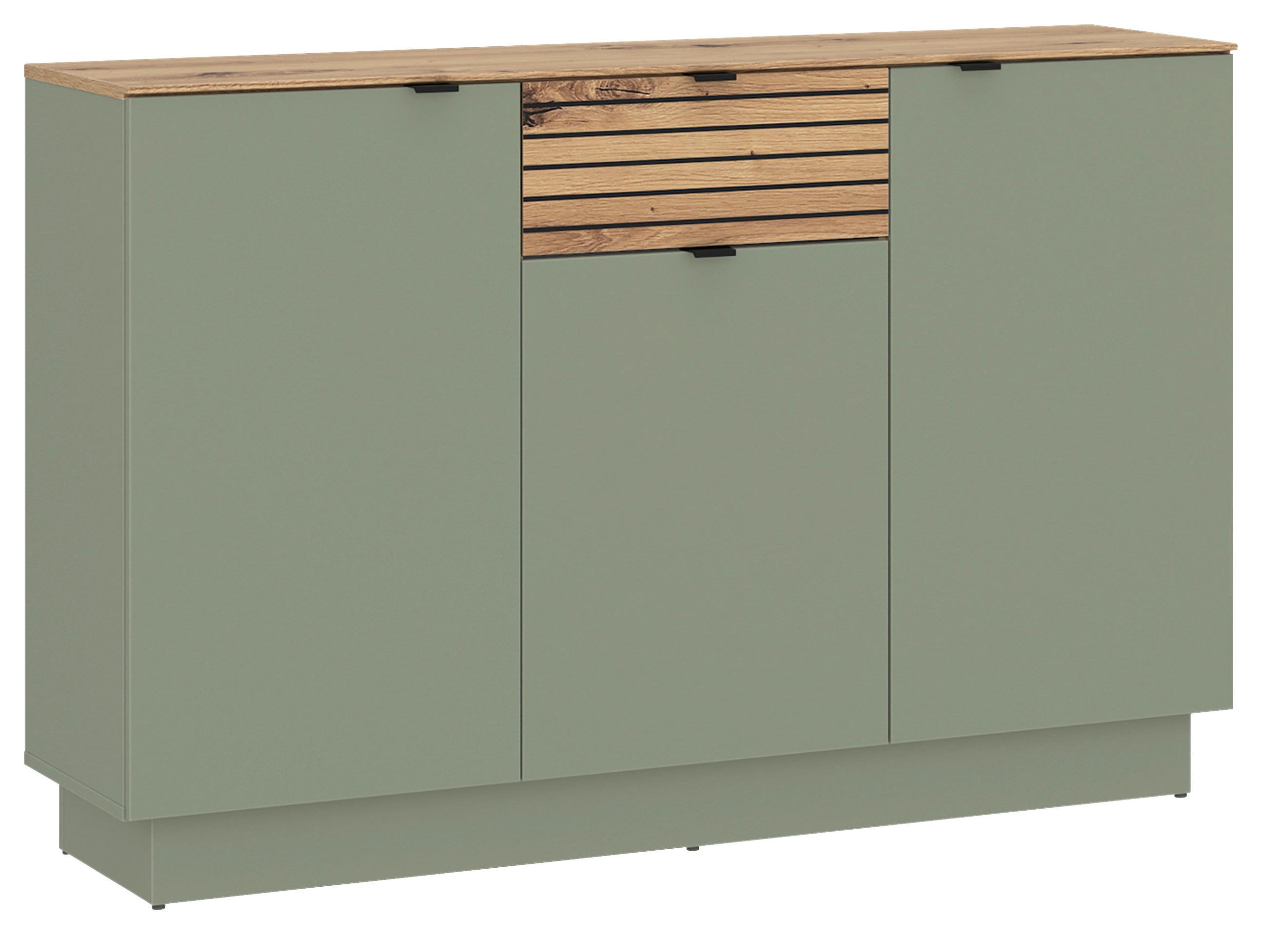 Comodă cu uși NEXA - verde salvie/stejar Artisan, Basics, material pe bază de lemn (135/90/40cm) - Modern Living