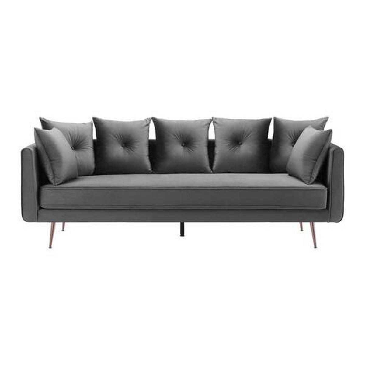 Sofa LUIS grau Samt - Roségold/Grau, Modern, Holz/Textil (225/87/87cm) - Bessagi Home