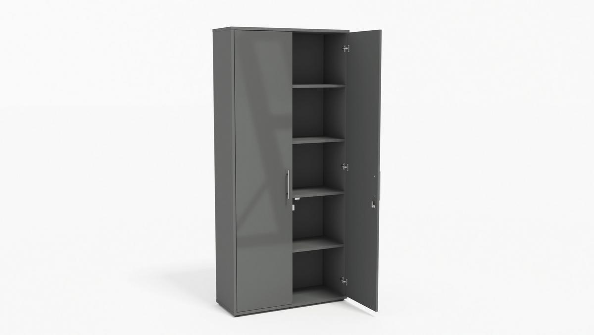 AKTENSCHRANK OFFICE EDITION - SW SET 4 - Anthrazit/Anthrazit Hochglanz, MODERN, Holzwerkstoff (128,5/185,6/33cm) - MID.YOU