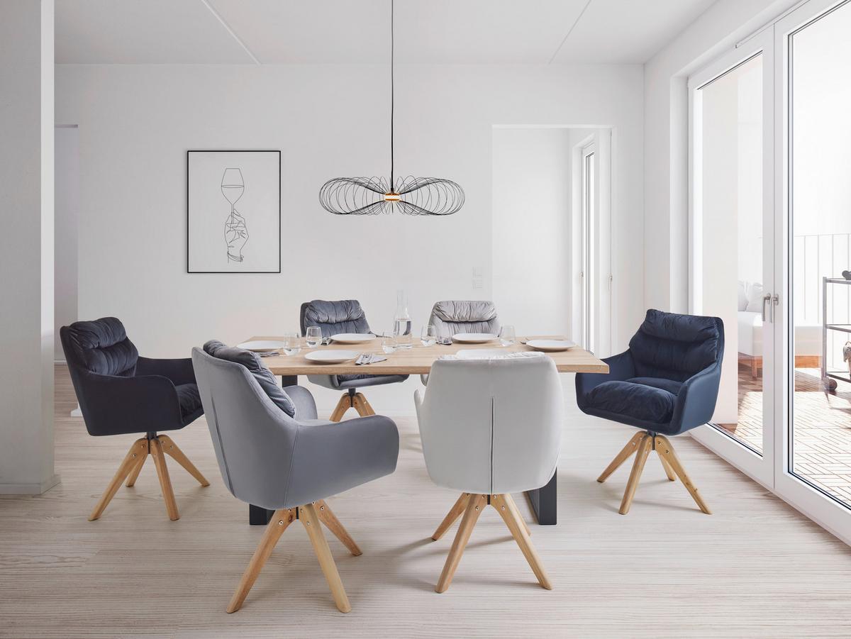 Armlehnstuhl Juana Schwarz Samt Drehbar Gepolstert - Schwarz/Naturfarben, MODERN, Holz/Textil (61/93/65cm) - Bessagi Home