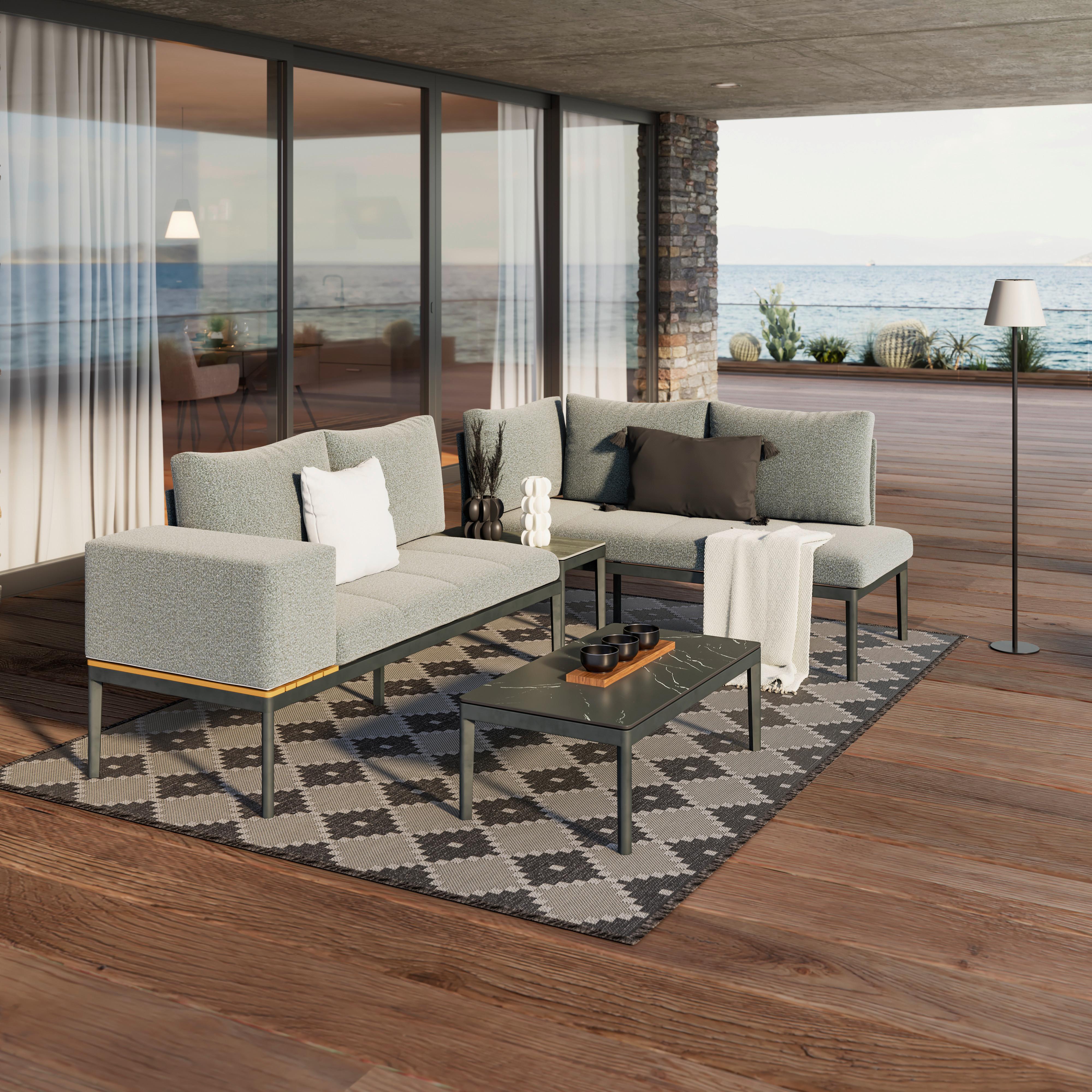 LOUNGEGRUPP EMILIA - beige/mörkgrå, Modern, metall/glas (168/75/73,5cm) - Mömax